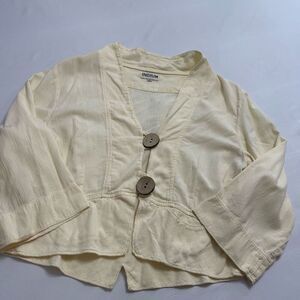Iridium Apparel Pale Yellow Button Front Lagenlook Cotton Duster Jacket Sz Small